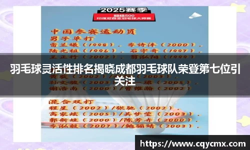 羽毛球灵活性排名揭晓成都羽毛球队荣登第七位引关注