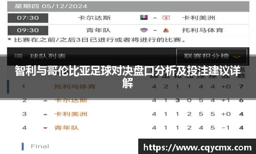 智利与哥伦比亚足球对决盘口分析及投注建议详解